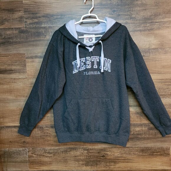 Rag Wear Hoodie Women L Destin Florida Embroidered Heather Charcoal Light Purple - Picture 1 of 8